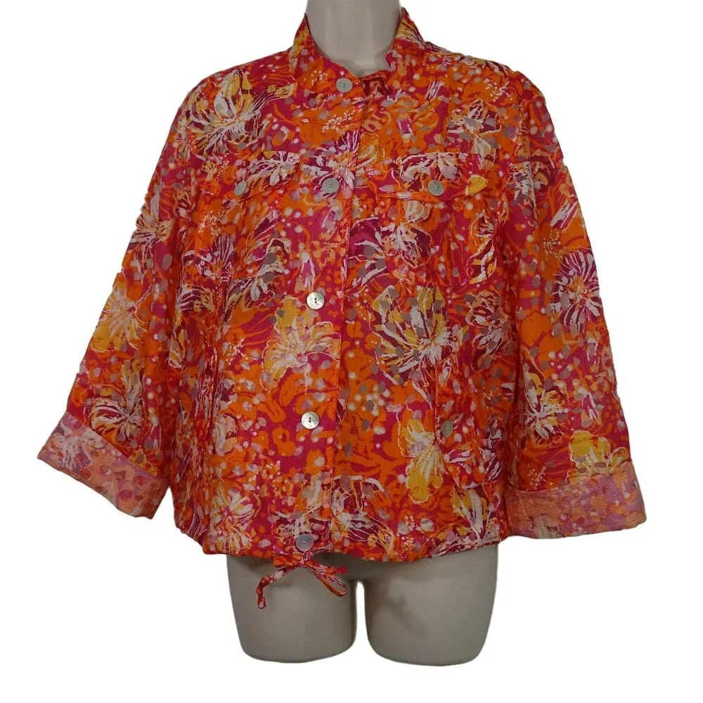 Ruby Rd Floral Button Up Burnout Jacket Women Siz… - image 1